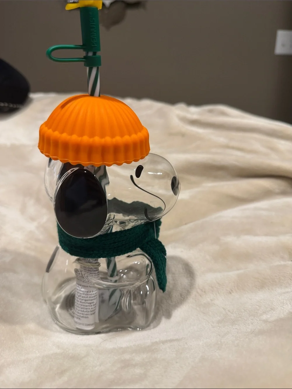 New Starbucks x Snoopy Glass Cup with lid and Woodstock straw